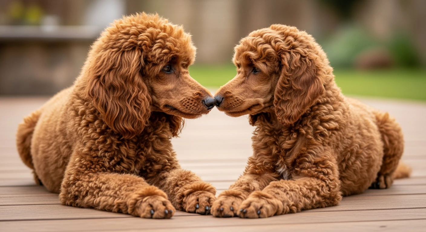 Deux caniches rouges de nuances differentes cote a cote