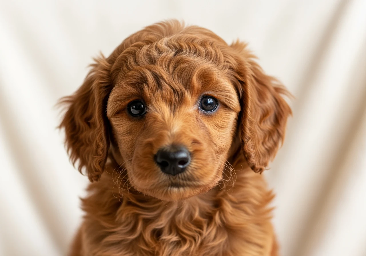 Chiot caniche rouge de 10 semaines, pelage acajou intense